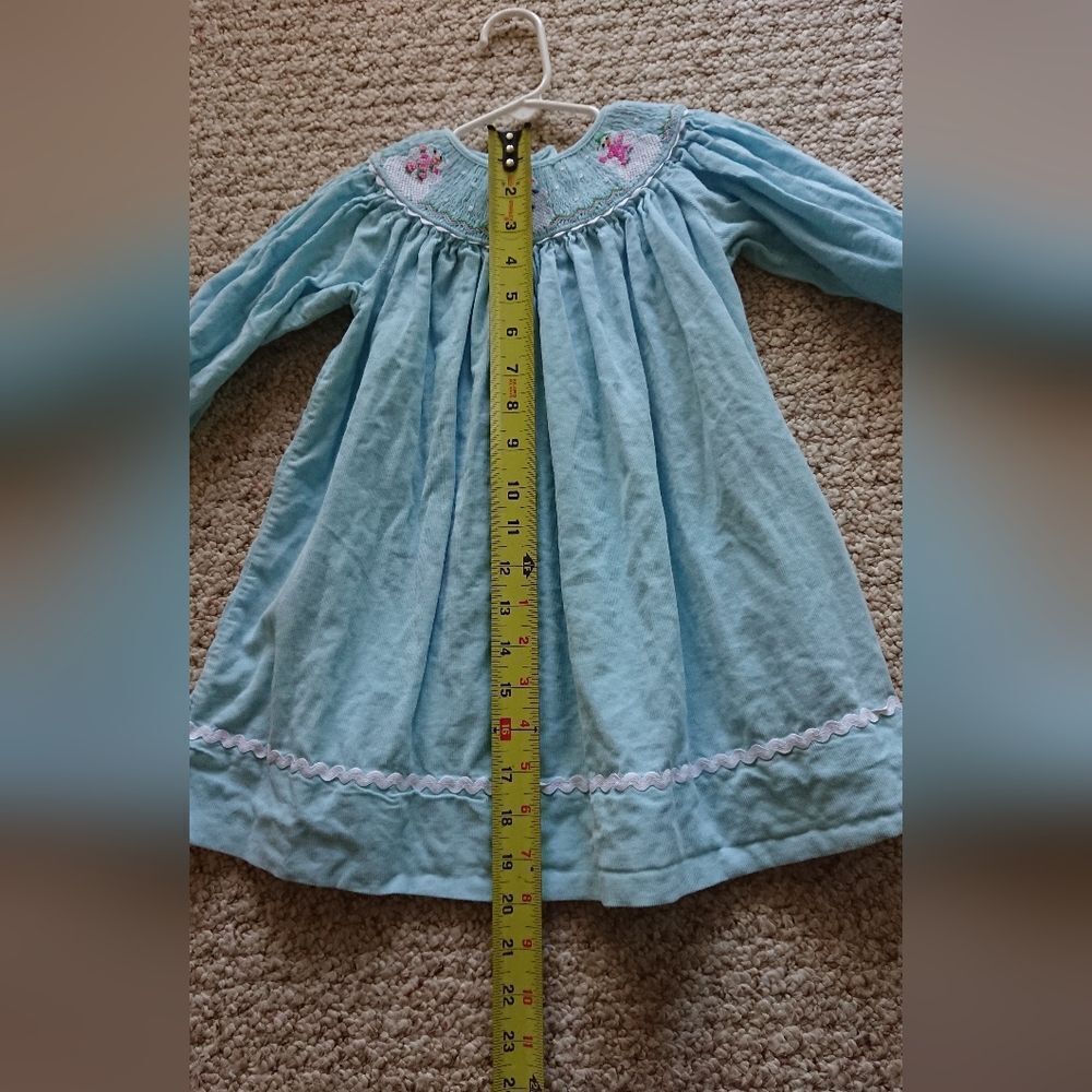 Marmellata light Blue CORDUROY Santa Smocked Bishop Dress size 2T - Picture 10 of 11